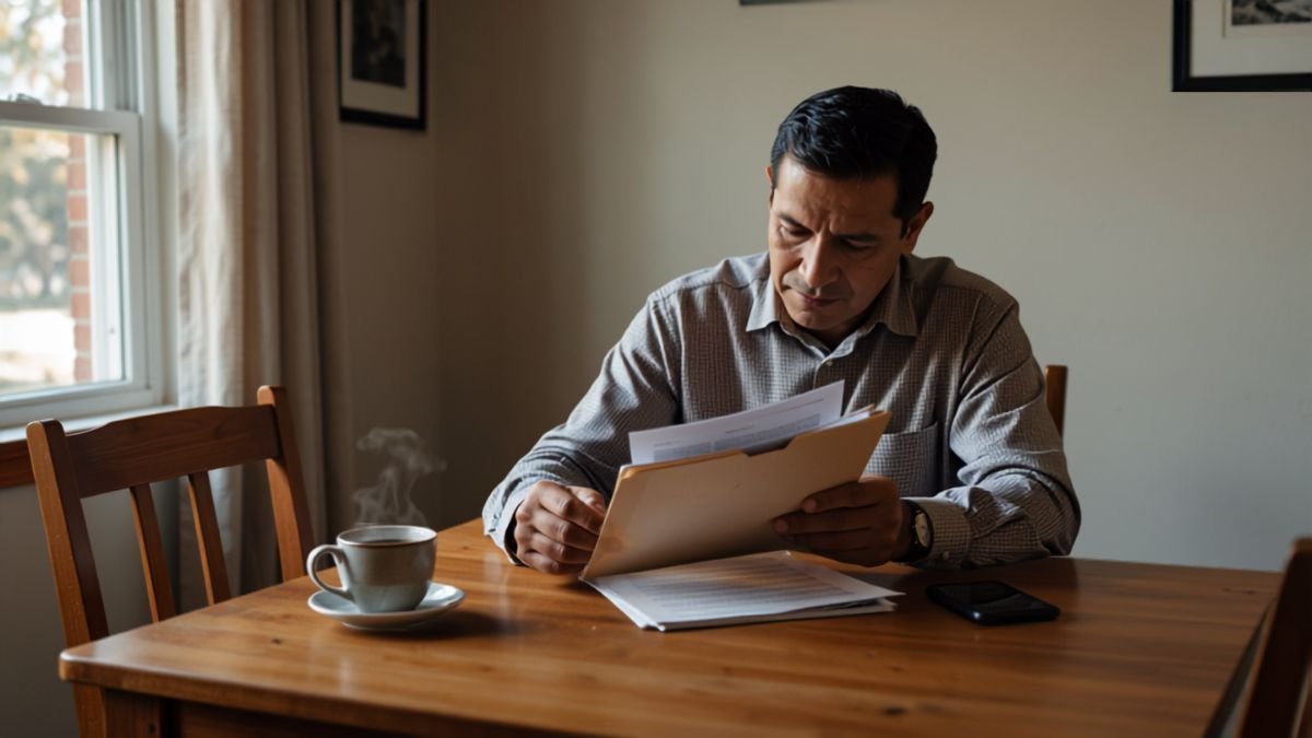 Hombre organizando los documentos para su tramite de pension